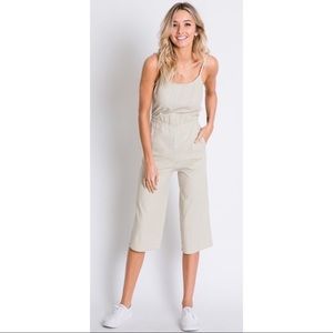 Sale Linen Taupe Jumpsuit with Bow Detail